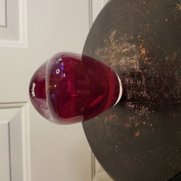 Vintage Murano Style Red Glass Heart Vase 5" - Picture 2 of 8